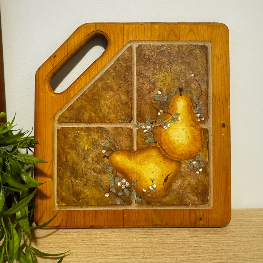 Rustic Wooden Cutting Board with Pear Design